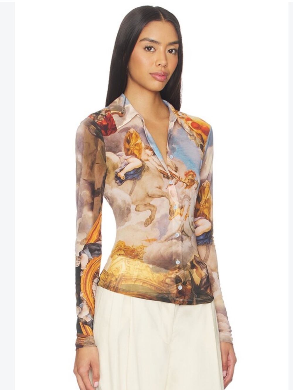 ALICE + OLIVIA  Printed Stretch-Mesh Top